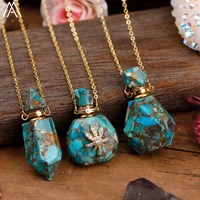 natural gold line turquoises stone essential oil diffuser pendant necklace for women fashion perfume bottle jewelry dropship