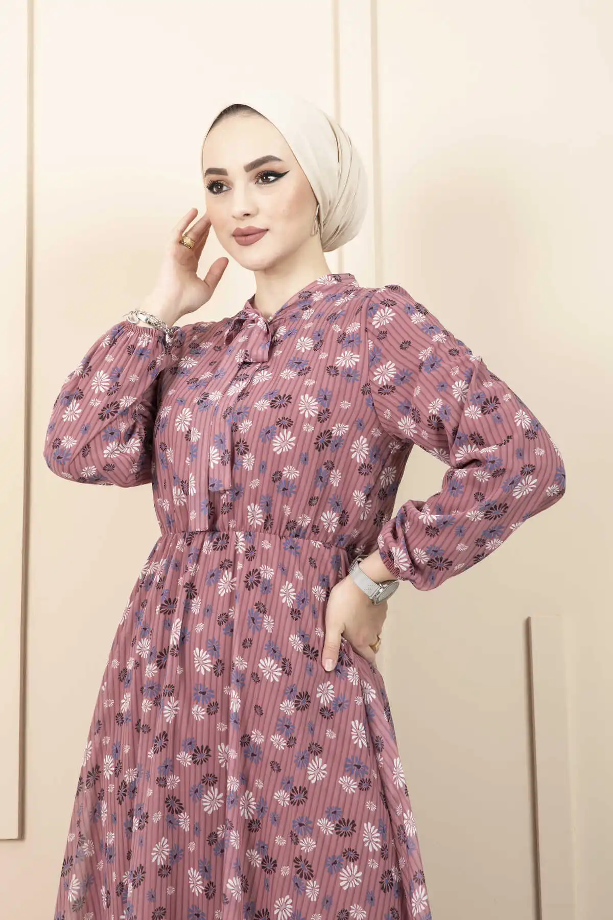 Women Daisy Patterned Hijab Dress Ramadan Muslim Prayer Kaftan Abaya İslamic One Piece Size Full Covered Comfortable Fabric