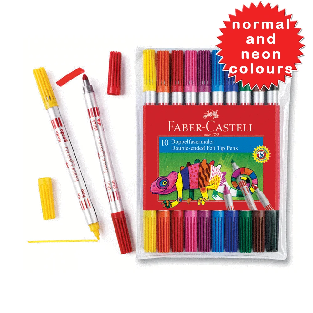

Faber-Castell Doppelfasermaler Double-ended felt tip pen, Normal and Neon Colours, Plastic Pack Of 10