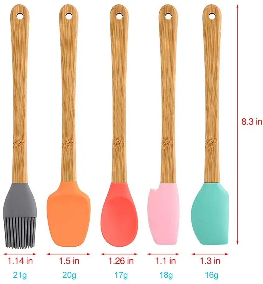 5 Pack Silicone Spatula Mini Spatulas Scrapers with Bamboo Handle for Cooking Baking Nonstick Cookware Kitchen Utensils | Дом и сад