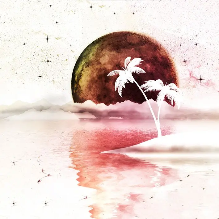 Занавеска для душа звезды пальмы остров Ностальгический Dreamland с супер луной над