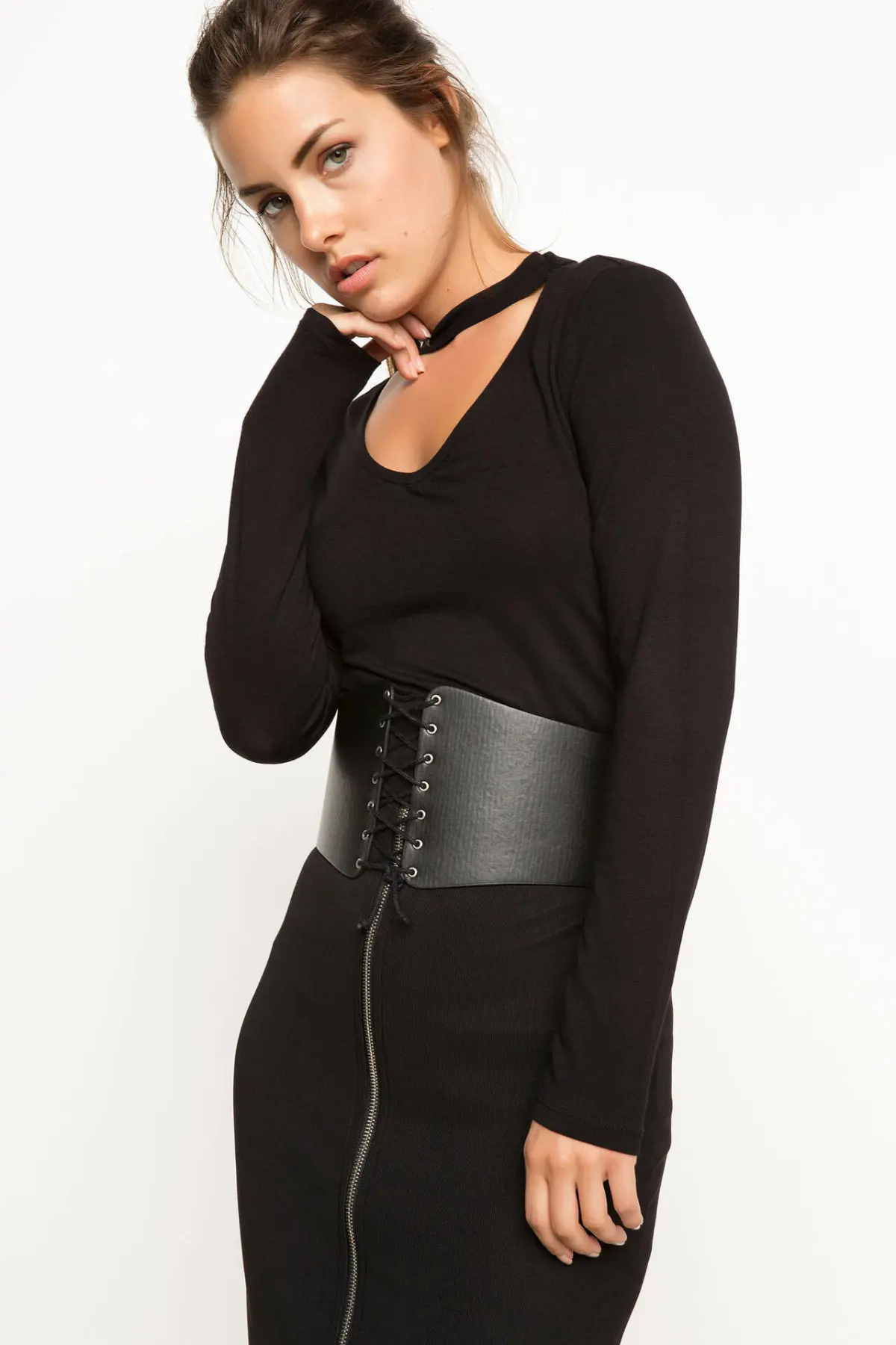 DeFacto женская футболка с длинным рукавом черная рабочая одежда Элегантная отделка