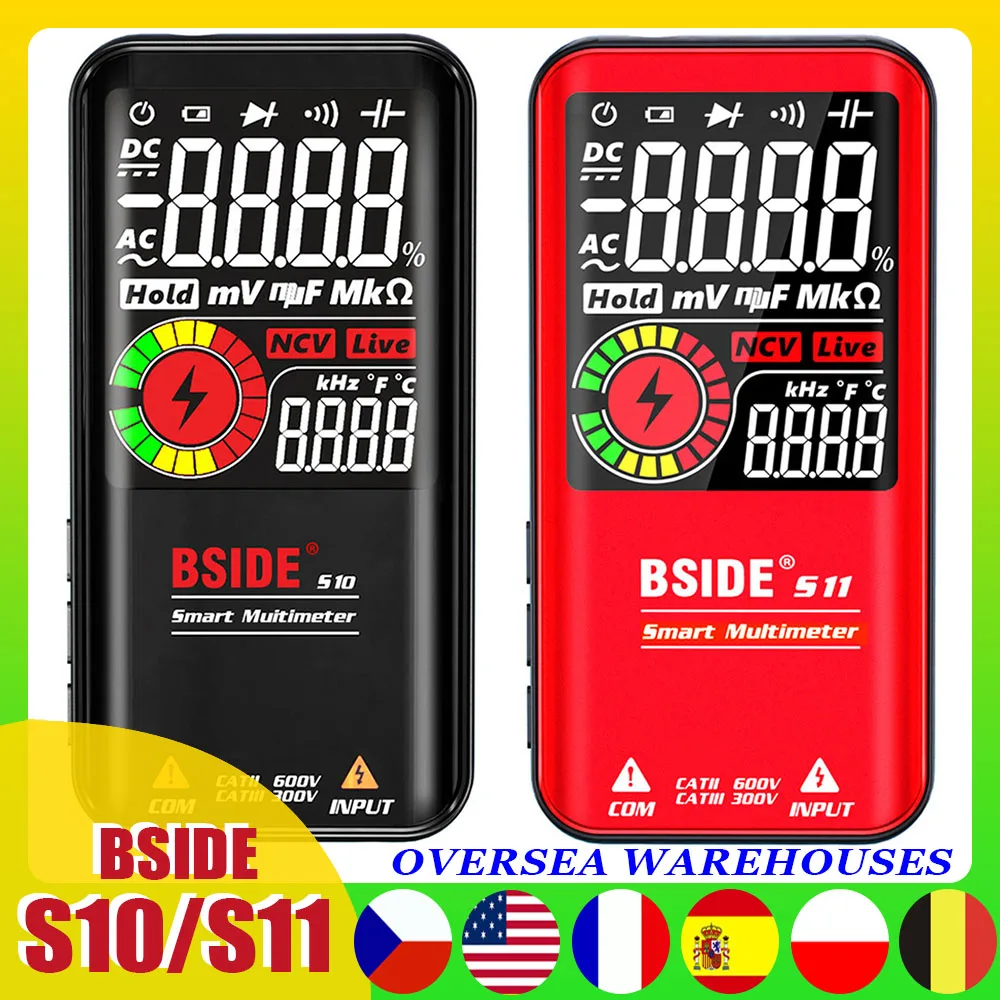 

Цифровой мультиметр BSIDE S10/S11 с ЖК-дисплеем, 9999 отсчетов, интеллектуальный тестер напряжения постоянного и переменного тока, конденсатор, Омм...
