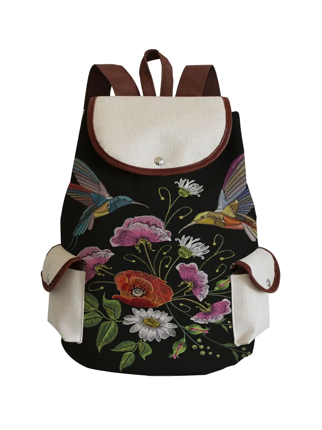 

Miyahouse Female Fashion Floral Print Linen Backpacks Women Drawstring Design Travel Rucksack Girls Black Shoulder Schoolbag