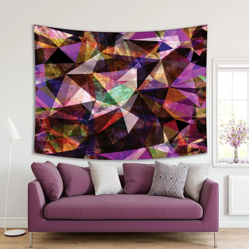 

Tapestry Grunge Triangular Pattern with Streaks and Scratches Abstract Geometric Art in Purple and Brown
