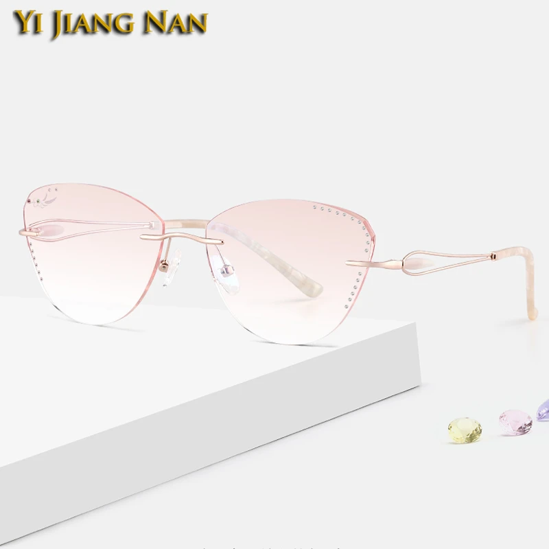 Титановые очки кошачий глаз с алмазной гравировкой цветок Стразы оправа для