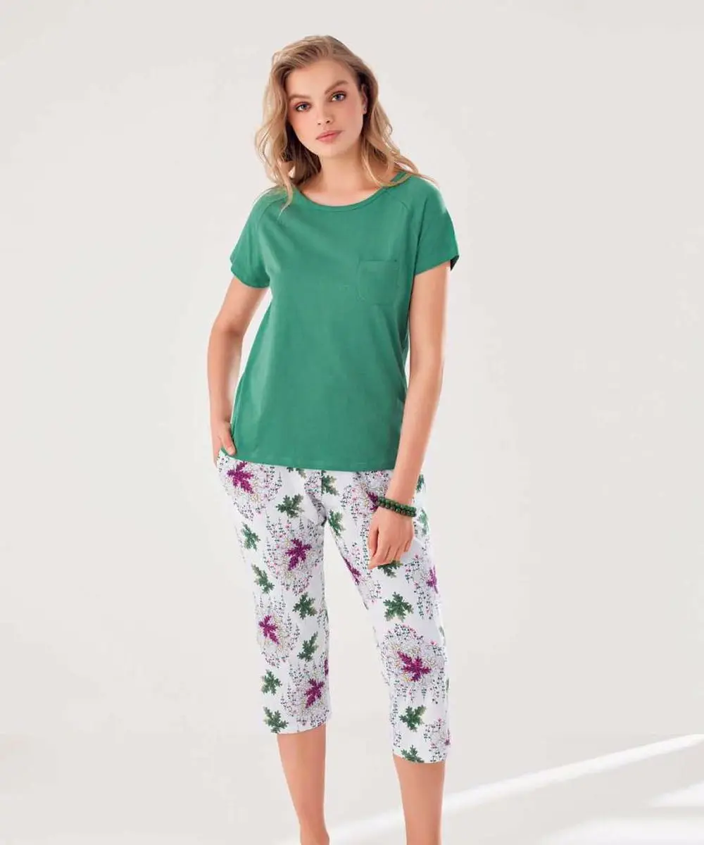 

Women pajama set new season high quality short sleeve capris free shipping