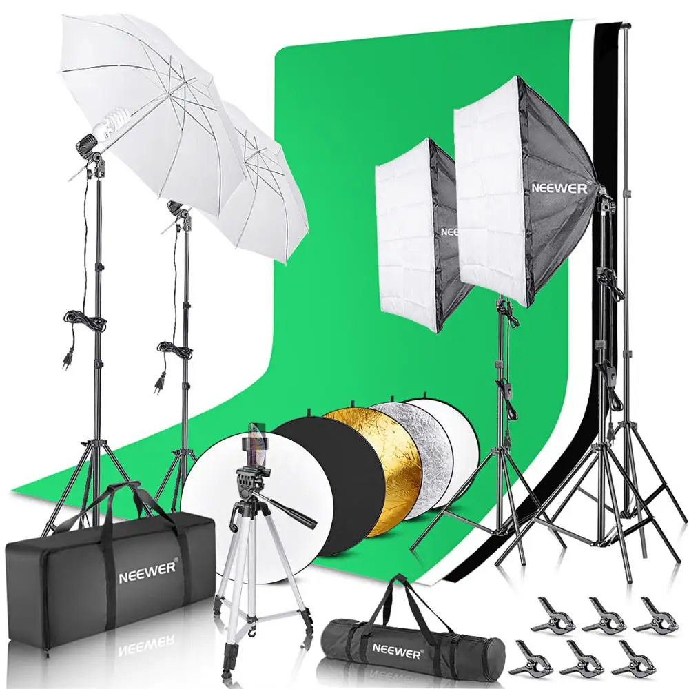

Neewer Complete Photography Lighting Kit: 8.5x10feet Background Support System/800W 5500K Umbrellas Softbox Continuous Lighting