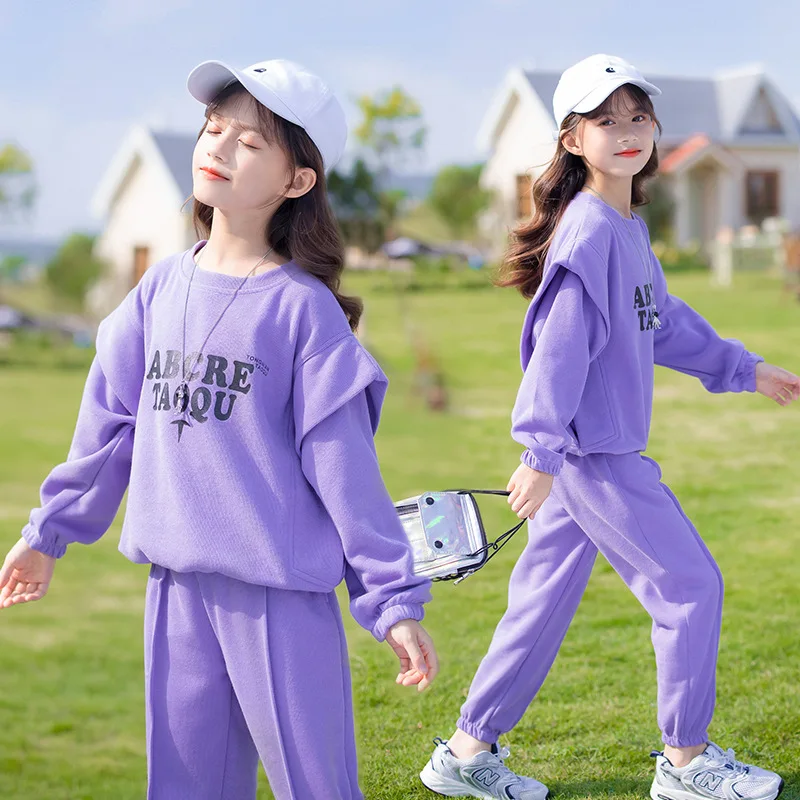 

Clothing for Girls Spring New 2022 Sweatshirt Trousers Two Pieces Young Children's Tracksuits Casual Sport School Kids Costume