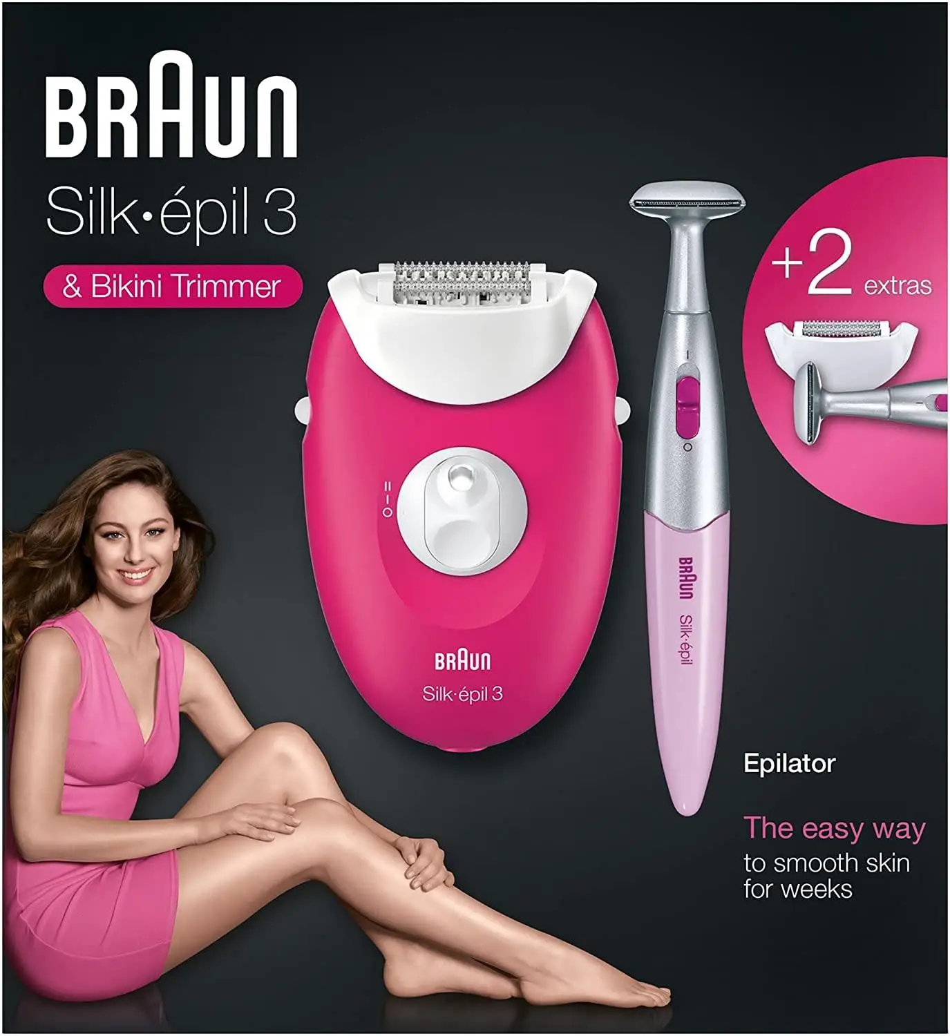 Braun Silk-epil 3 3-420 Epilator Raspberry Pink with 2 Extras