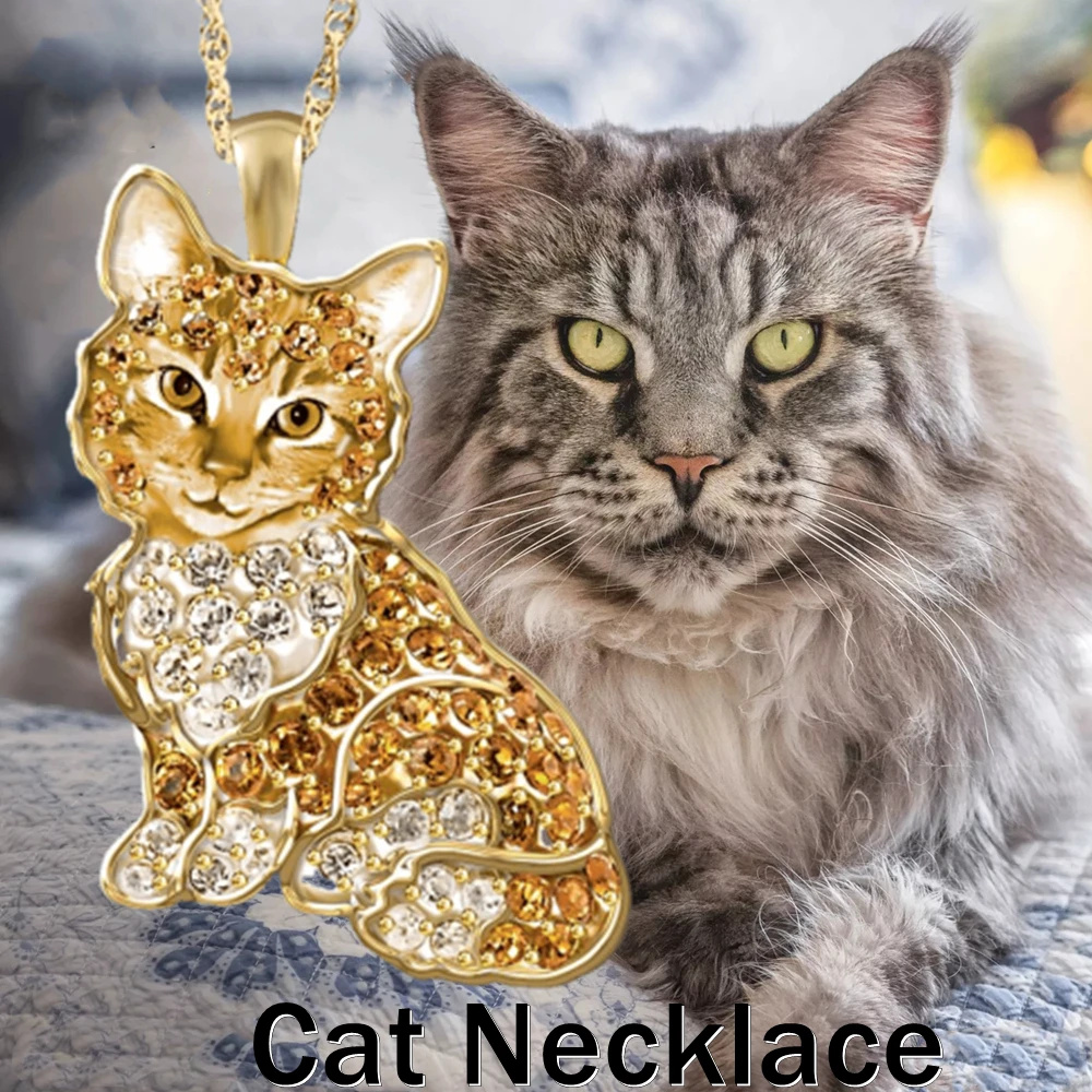 Изысканное модное позолоченное ожерелье с подвеской в виде кошки из