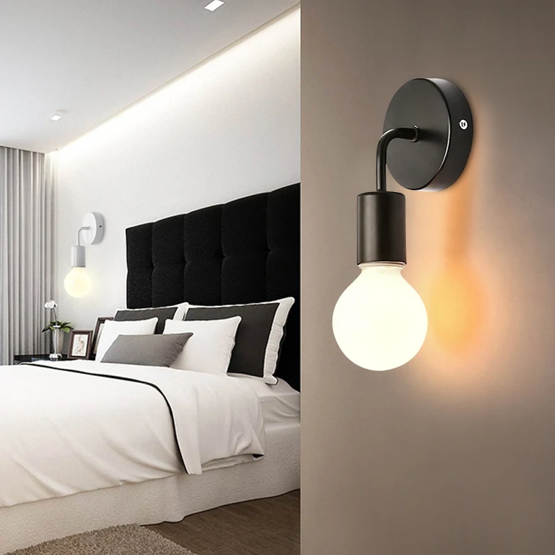 

CETANT Wall Lamp Nordic Modern Wall Lamp Iron Black E27 Bedside Retro Lamp Industrial Decor Dining Room Bedroom Light