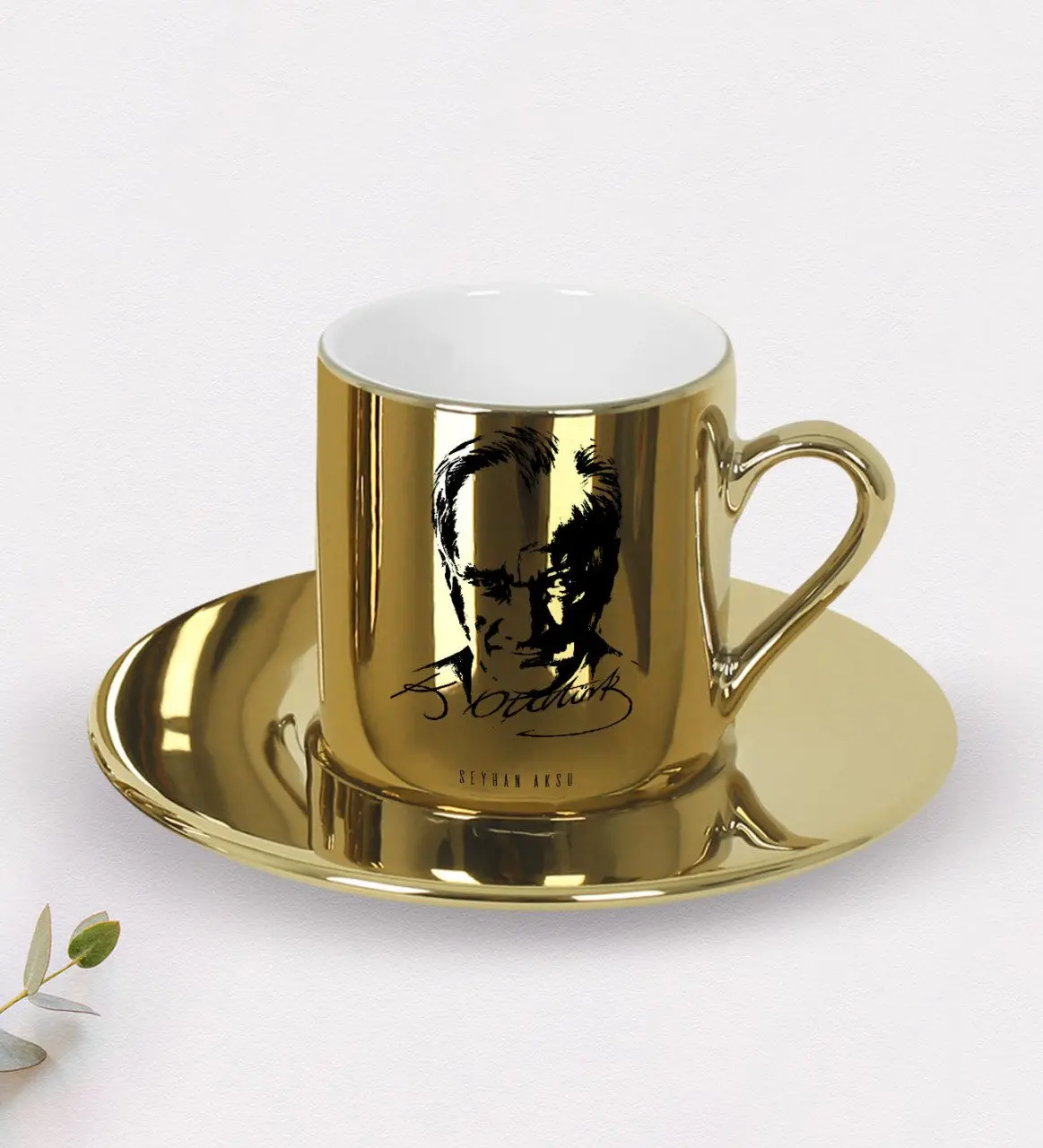 

Personalized Ataturk Themed Mirrored Gold Turkish coffee Fincanı-13