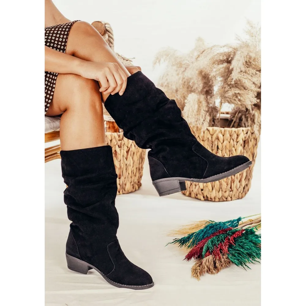 

Black Color Suede PU Leather New Season 2021 Autmn Winter Stylish Mid-Calf Comfortable Standard Mold Short Daily Lady Women Boot