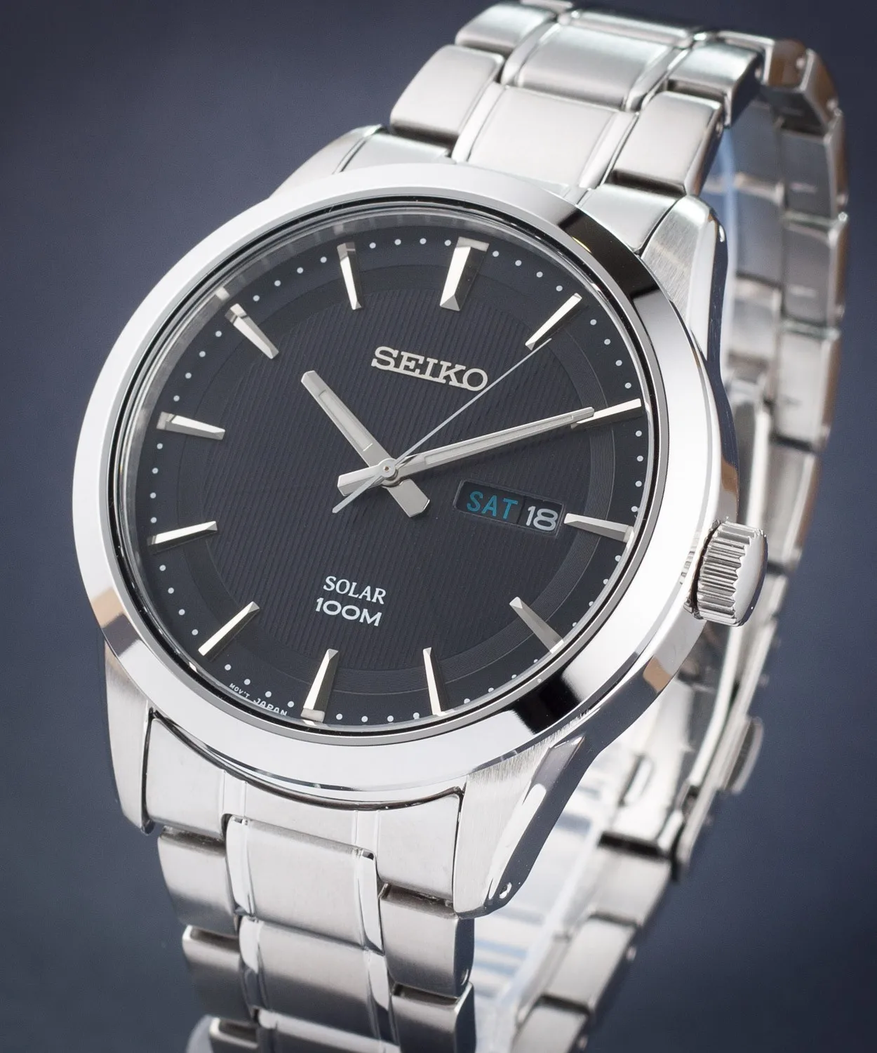Мужские водонепроницаемые часы Seiko SNE363P1 черный циферблат 43 мм стальной ремешок 100