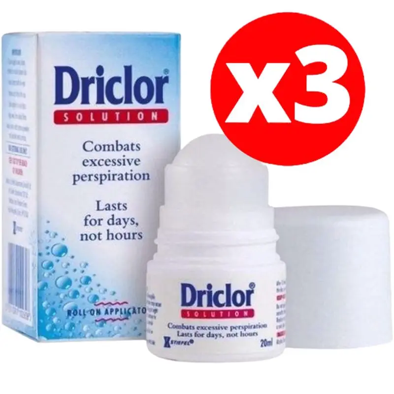 

Driclor Antiperspirant Roll-on 20 Ml Deodorant 3 PACK Clinical Strength Hyperhidrosis Treatment Reduces Armpit Sweat - 3 in 1