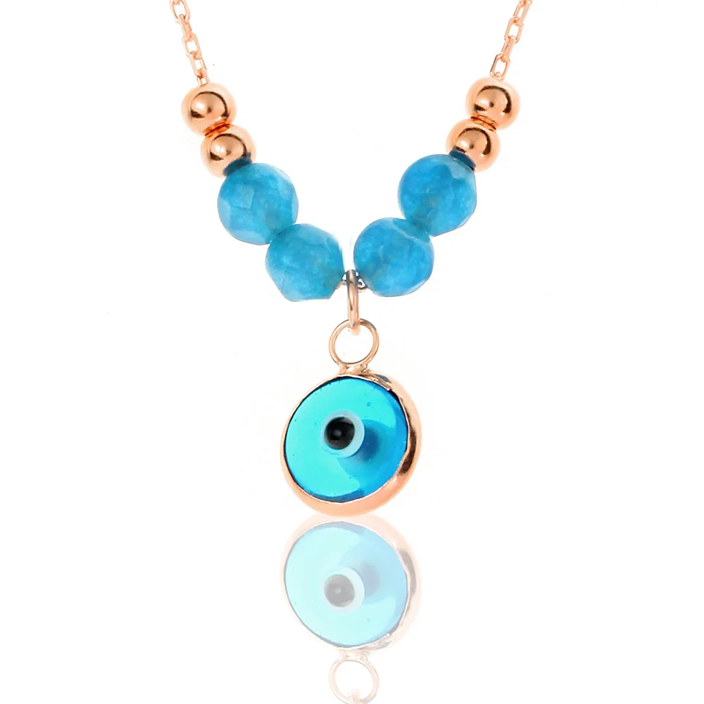 Ожерелье ювелирные изделия 925 пробы Серебряный сглаза голубой агат камень с