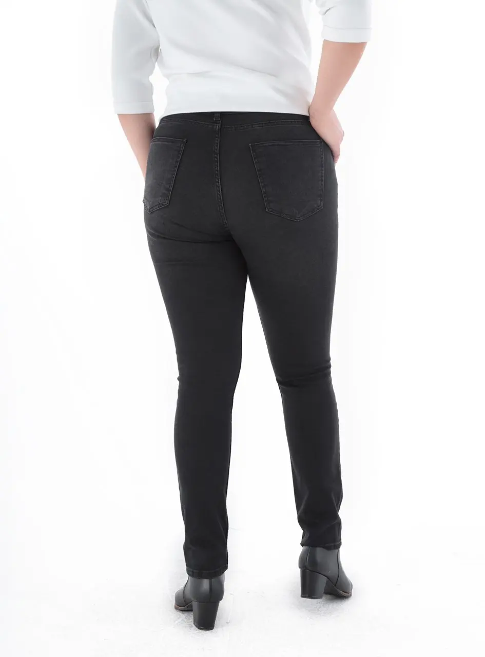

Roxxlen Women Spring Summer Plus Size Black Denim Pants Washed Denim Fabric (75% Cotton 23% Polyester 2% Lycra)