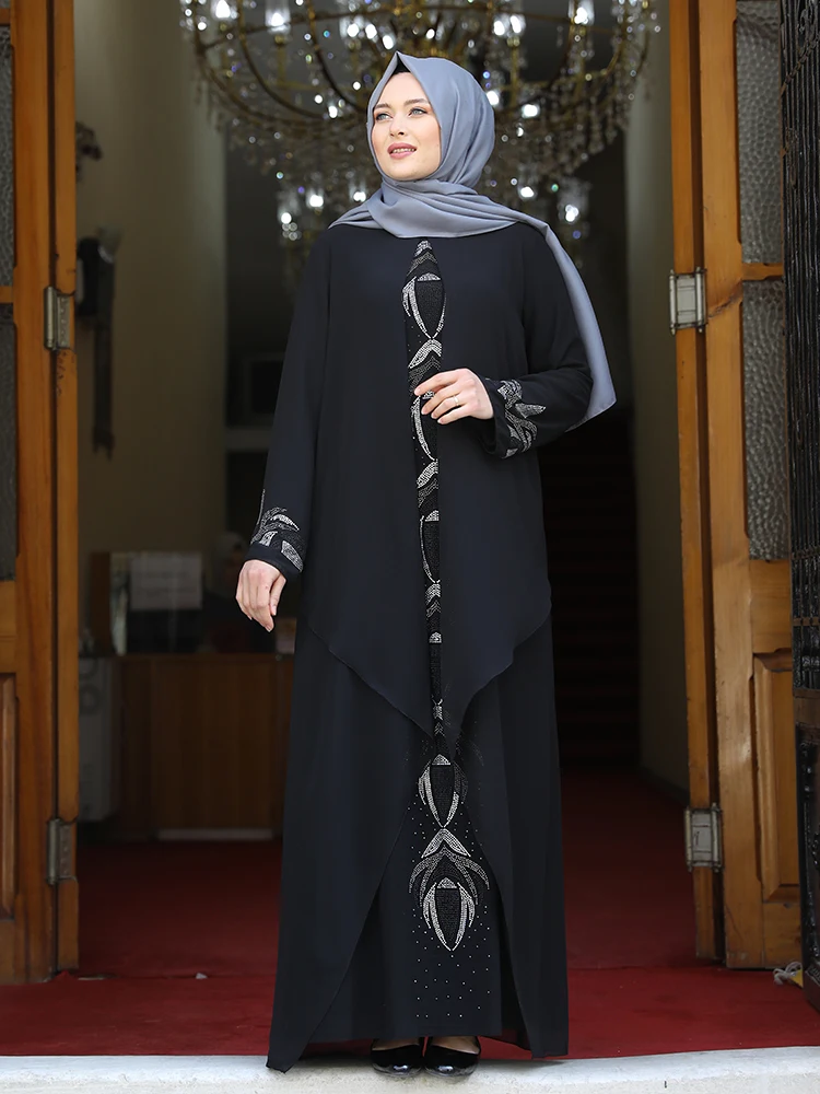 Мусульманское вечернее платье большого размера с принтом шифоновое эластичное в