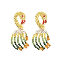 new colorful rhinestone flamingo earrings fashion metal crystal animal drop earrings for women jewelry accessories