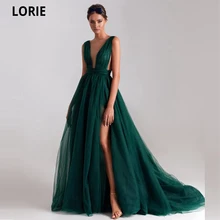 Lorie com decote em v a linha tule vestidos de noite 2021 simples plissado robe de soirée de mariage tribunal trem lado dividir vestidos de festa (1)