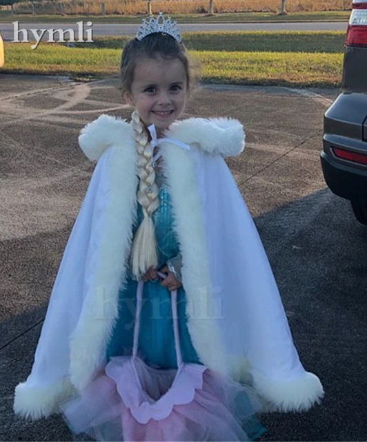 Childs Faux Fur Trim Cloak White Princess Flower Girl Cape Christmas Cloak