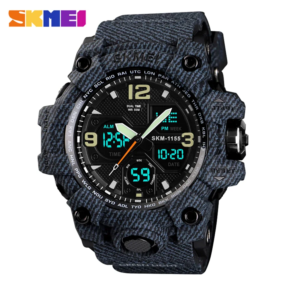 Denim Black SKMEI 1155B кварцевые мужские часы цифровые электронные мужские часы модные повседневные спортивные мужские наручные часы водонепроницаемые - Цвет: Denim Black