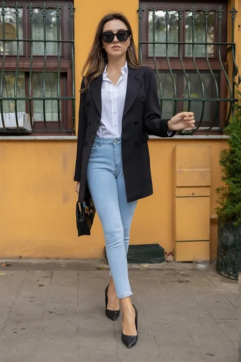 

Recanse 2021 Women's coat button blazer new fashion stylish design daily wear business use black