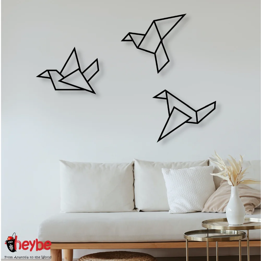 Металлический декор стен и искусство 3 шт. Оригами птицы металлический природный