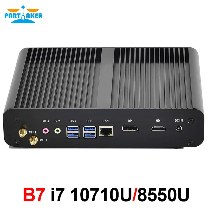 Fanless Mini PC Intel Core i7 10710U  i7 8550U 1165G7 Desktop PC Windows 11 2*DDR4 M.2 NVMe+Msata+2.5''SATA HTPC Nettop HDMI DP