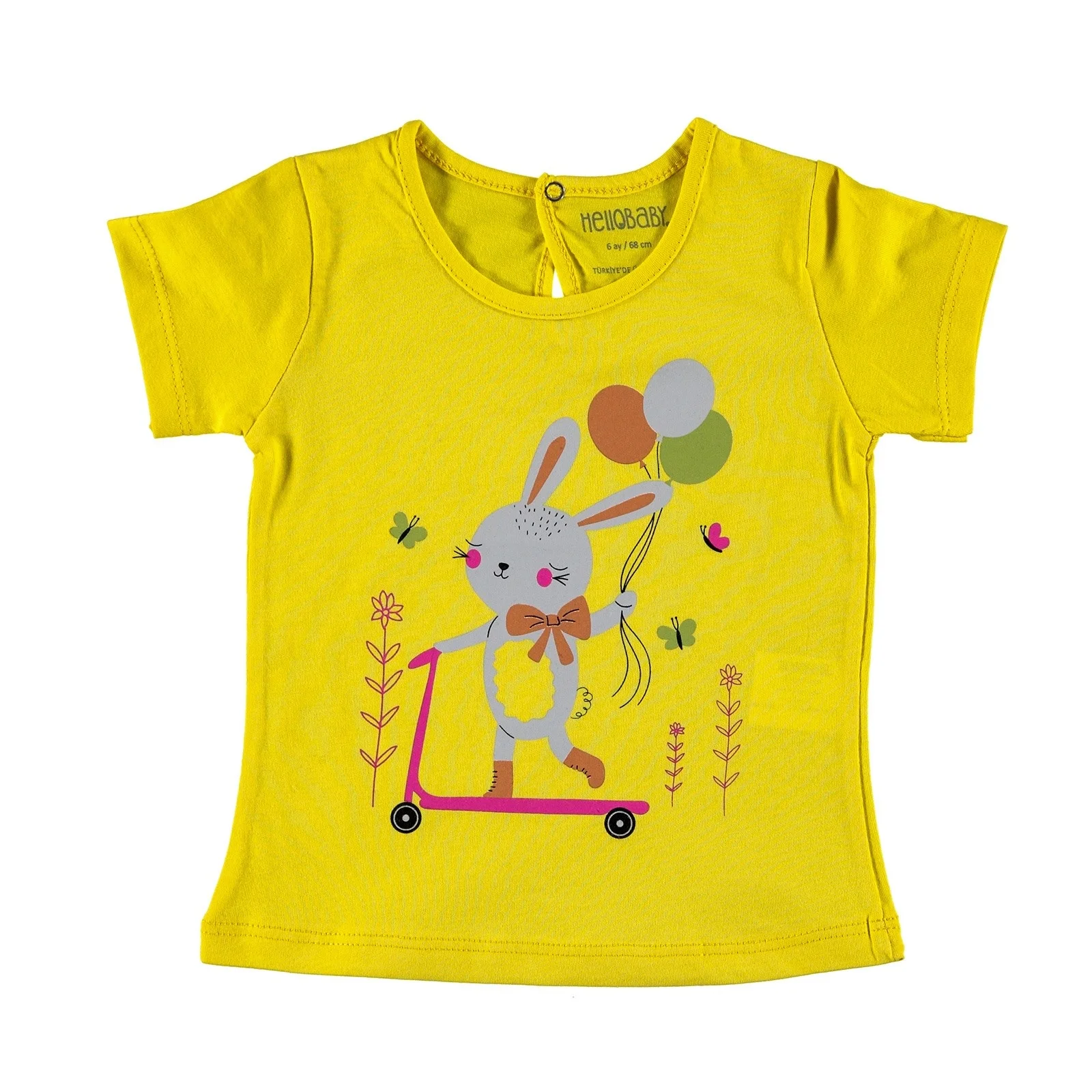 Горчица Ebebek HelloBaby/Базовая футболка для маленьких девочек; Повседневная хлопковая футболка с короткими рукавами и круглым вырезом; одежда для малышей; Топ; рубашка - Цвет: Горчица