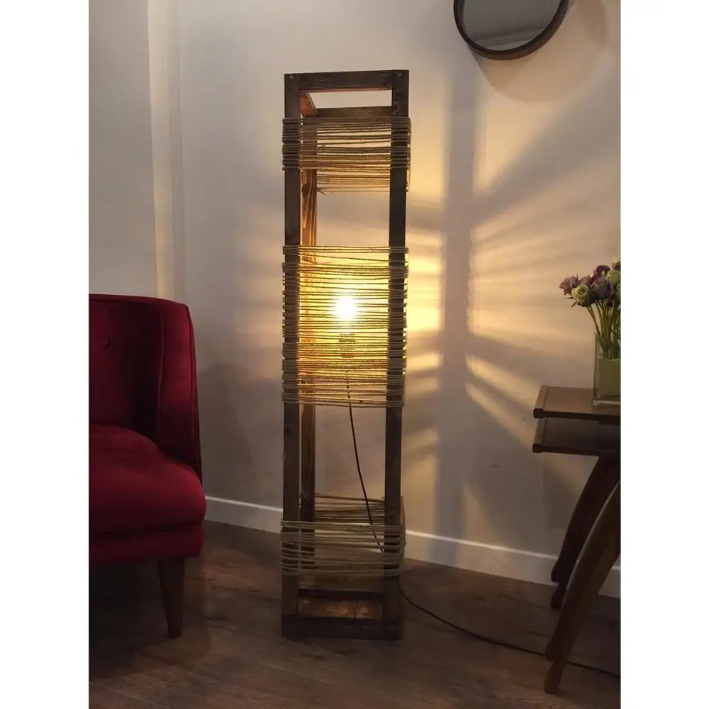 Современная Напольная Лампа угловой светильник из массива индейки джутовый шнур