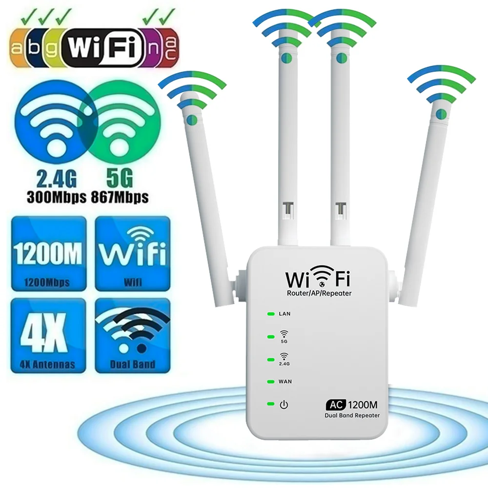 

WiFi Range Extender 1200 Мбит/с двухдиапазонный 2,4/5 ГГц Wi-Fi Интернет усилитель сигнала беспроводной повторитель для маршрутизатора простая настройка ...