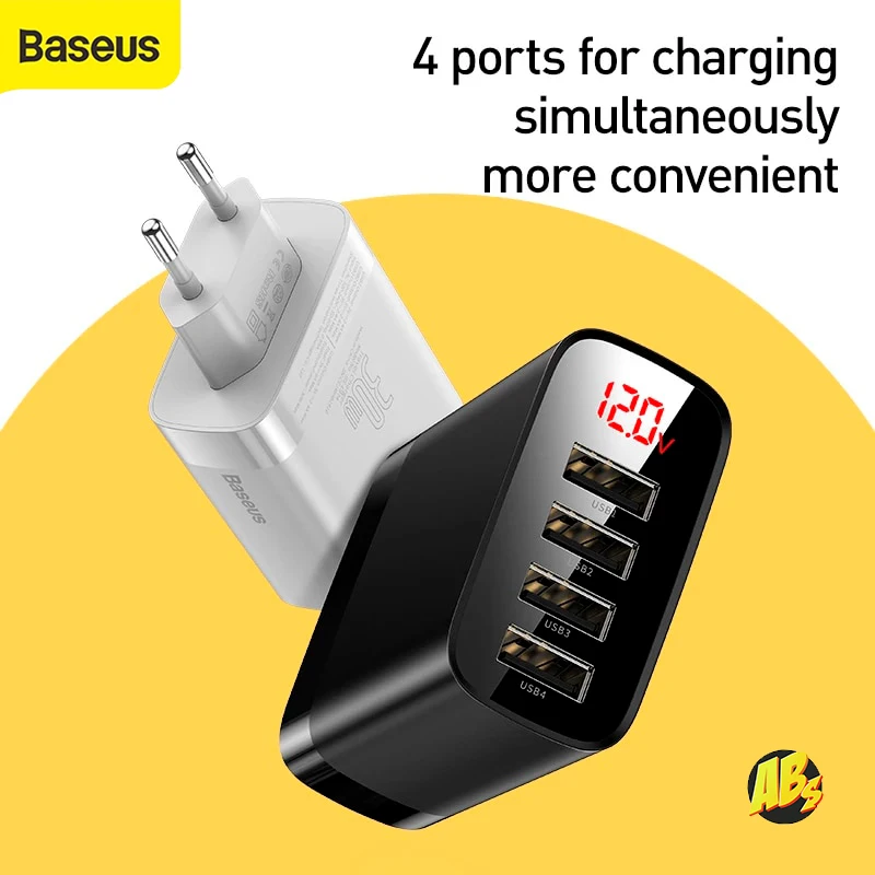Сетевой адаптер Baseus с дисплеем на 4 USB 2.4/6A для iPhone 11 XS Samsung Xiaomi оригинал быстрая