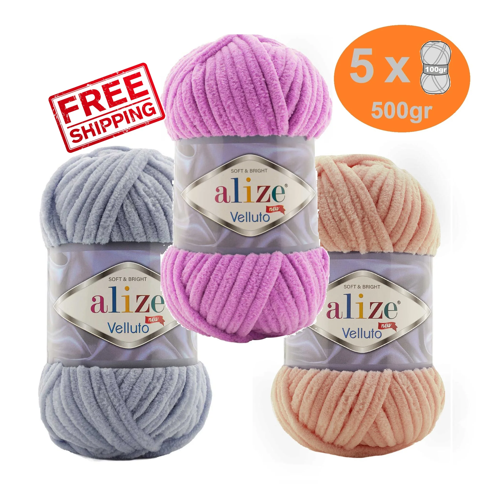 

Alize Velluto Yarn 5x100gr-68mt Hand Knitting Crochet Velvet Thread Plush Craft Chunky Mink Fur Chenille Amigurumi Soft