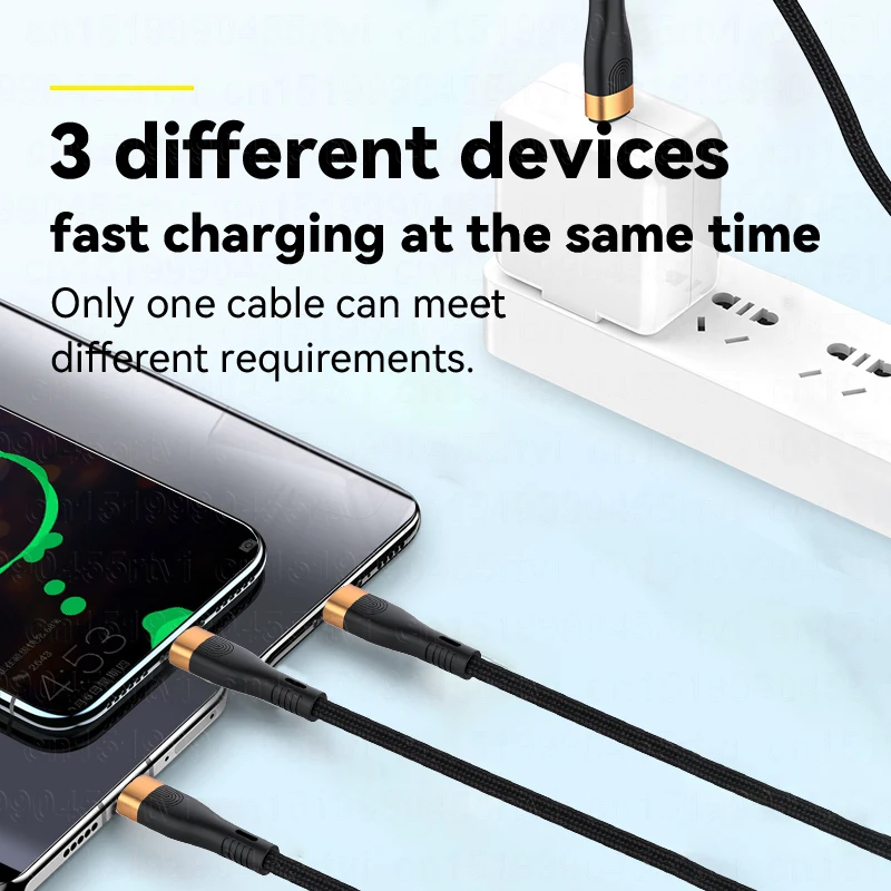 100W 3 in 1 nylon braided fast charging cable for iphone 13 12 11 Pro Max 8 7 plus for Huawei Samsung Xiaomi mobile phone