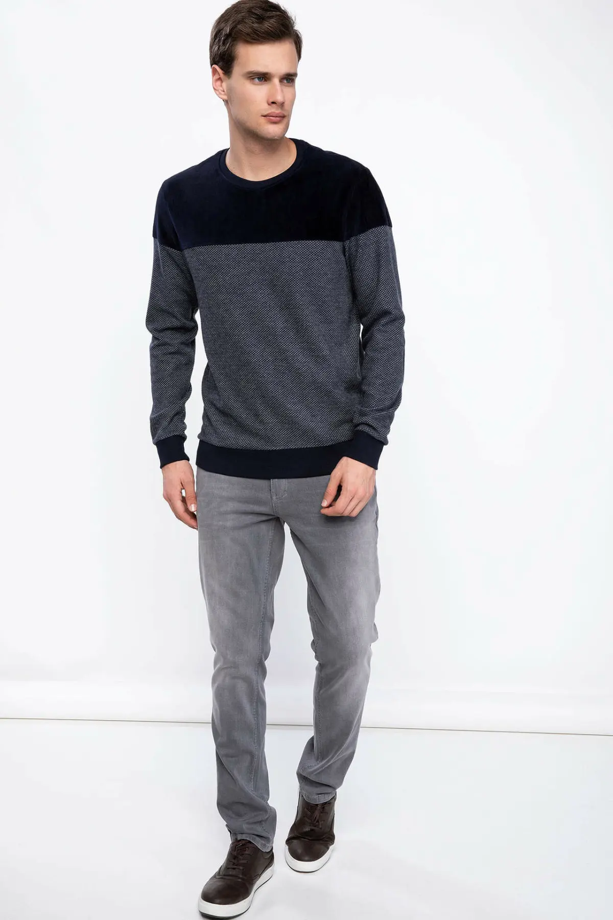 DeFacto мужские Модные Лоскутные Топы Повседневный пуловер для отдыха свободные