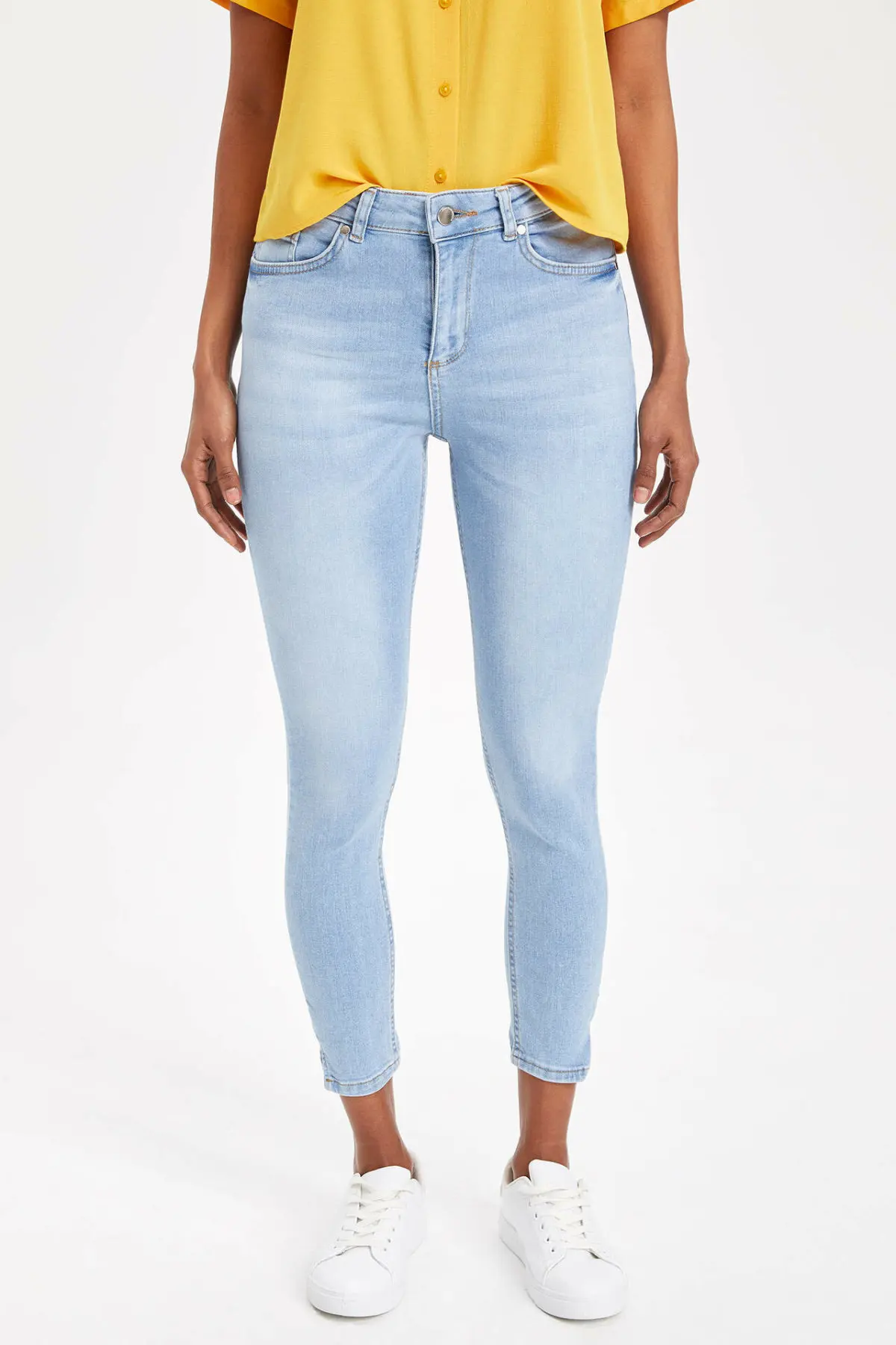 DeFacto светильник синие женские облегающие джинсы со средней талией брюки-карандаш