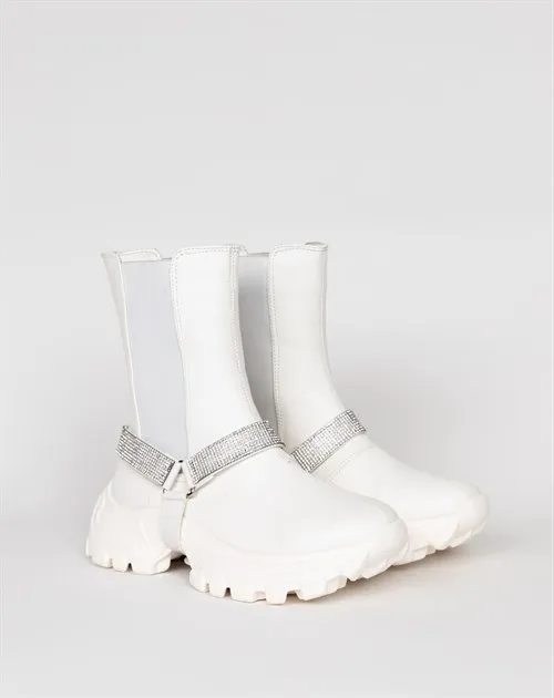 

2021 Trend White Color Women's Sport Boots, PU Leather Leather, Stylish, Style Women's Boots, Made in Turkey