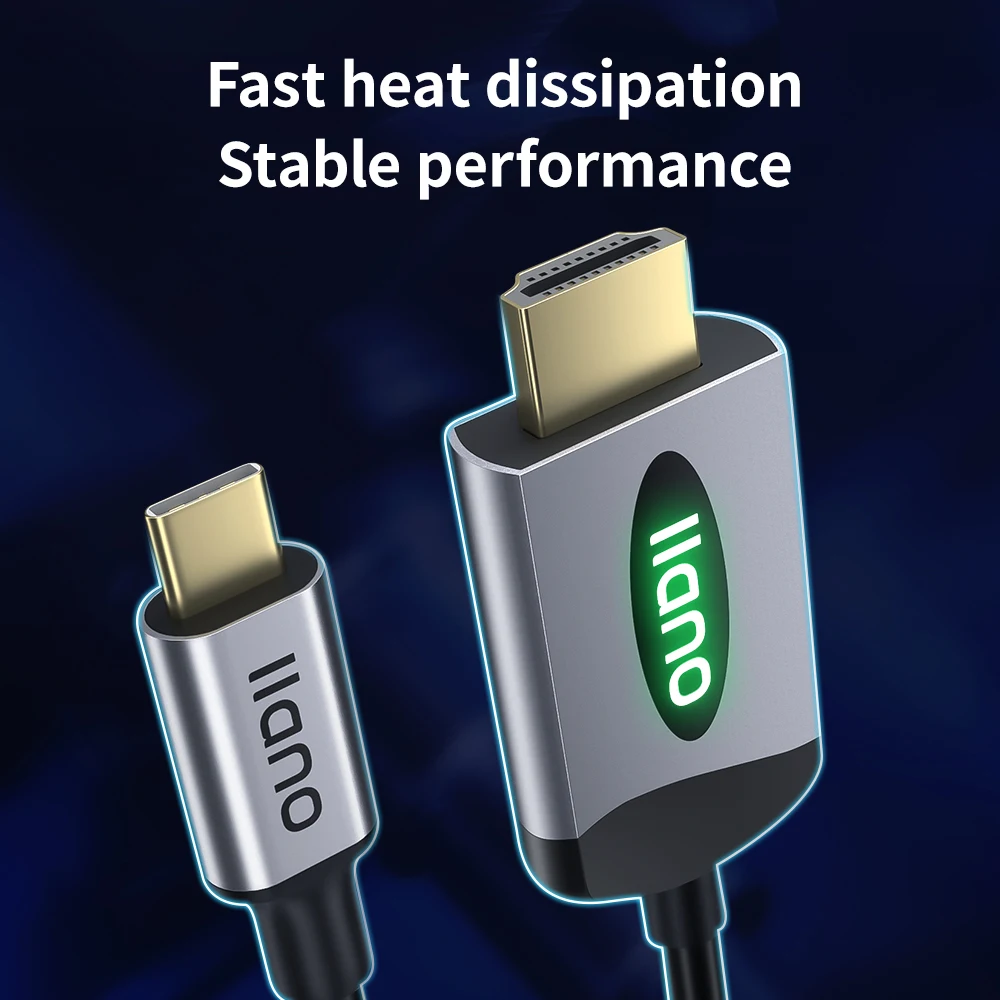 USB C/Type C к HDMI-совместимый кабель-адаптер LLANO с индикатором HD 4K для