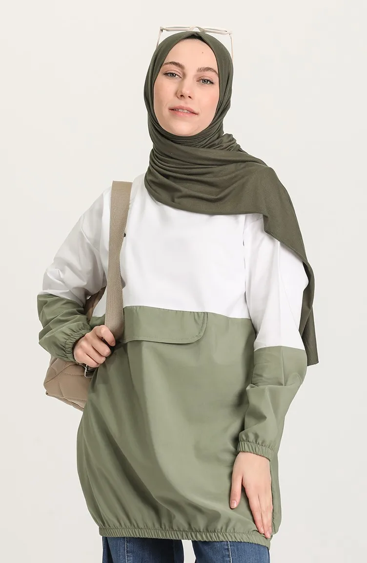 

Garnish Tunic Plain Unlined Long Sleeve Zero Collar Pocket Detailed Two-Color Seasonal WomenMuslim Fashion Hijab Clothing Casual