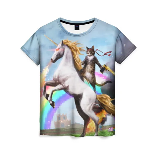 Женская футболка 3D Кот на Единороге|Футболки| |