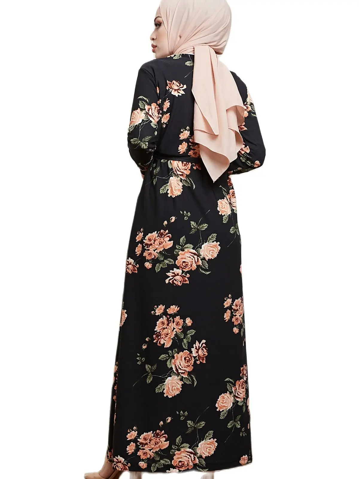 

Women's Black Floral Pattern Hijab Dress Islamic Long Sleeve Modern Fashion Luxury Fashion New Season Quality