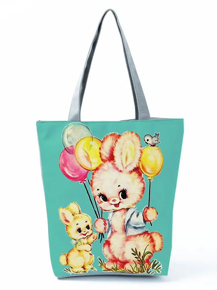 

Animal Balloon Print Shoulder Bag Ladies Cartoon Rabbit All-Match Handbags for Women High Capacity Portable Storage Shopping Bag