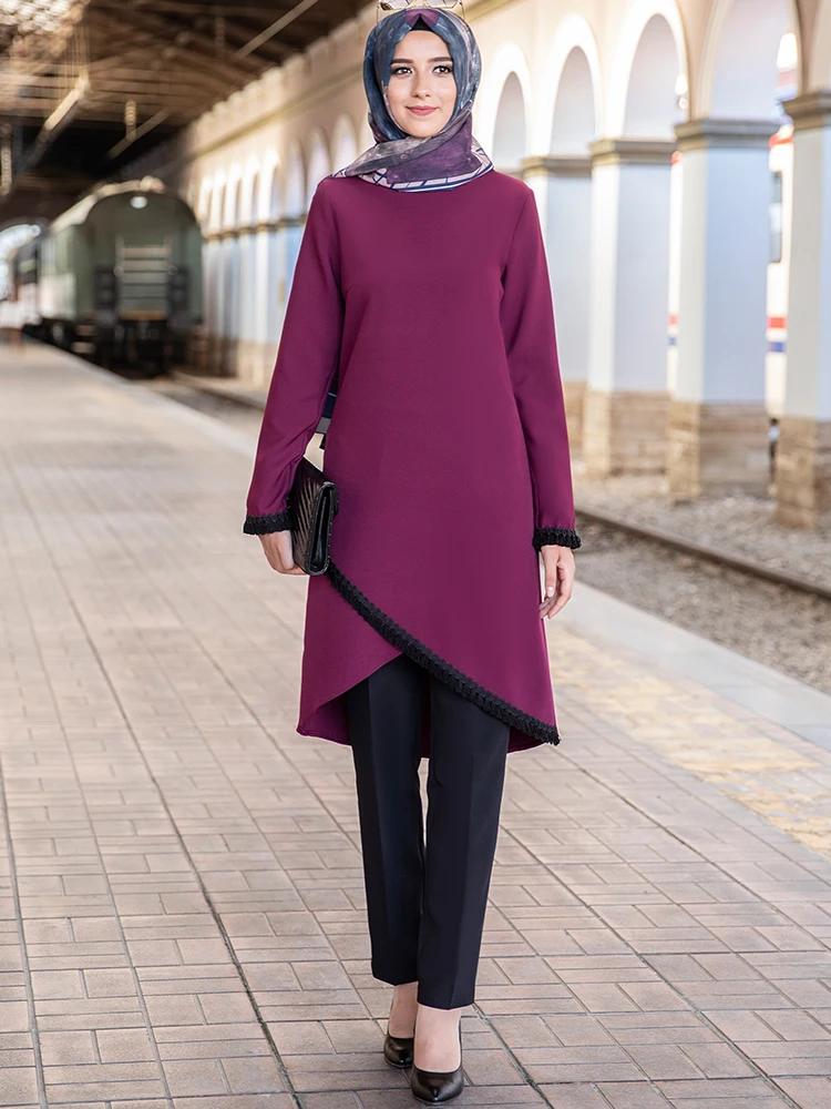

Women Muslim Suit Tunic Trousers Combination Tassels High Quality Made in Turkey 2 Piece Islamic Hijab Clothing Eid Ramadan