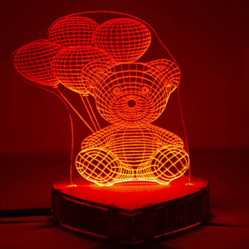 n-080 Медведь с четырьмя шариками 3D - Эко-светильник-ночник ручной работы! | Лампы и