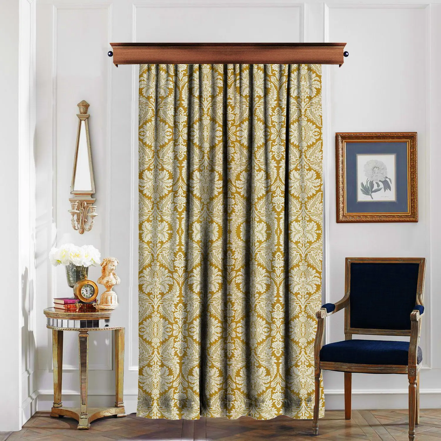 

Cipcici Damask Ecru-Yellow Single Panel Curtain Unisex Kids Living Room Girl Woman Elite Ethnic Plain