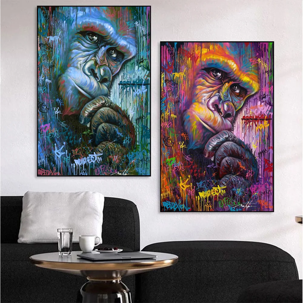 

Abstract Colorful Graffiti Gorilla Monkey Art Canvas Painting Modern Animal Poster and Print for Living Room Wall Art Home Decor