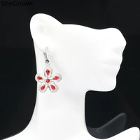 38x22mm gorgeous created red blood ruby white cz gift for womans silver earrings