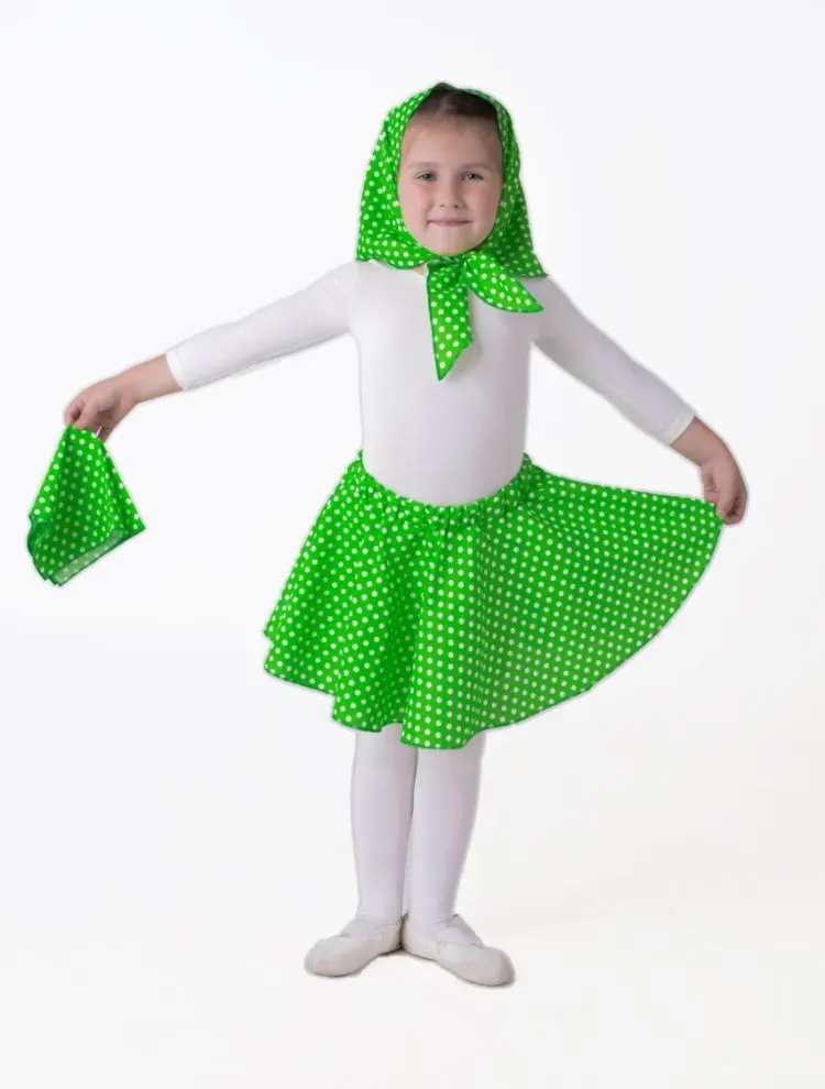 Юбка-солнце в белый горох зелёная ВК-94017-1 |